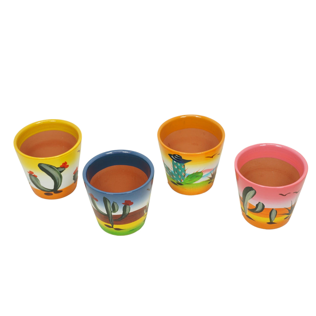 Ghiveci ceramic pictat manual – model desertic colorat, ideal pentru cactusi si suculente