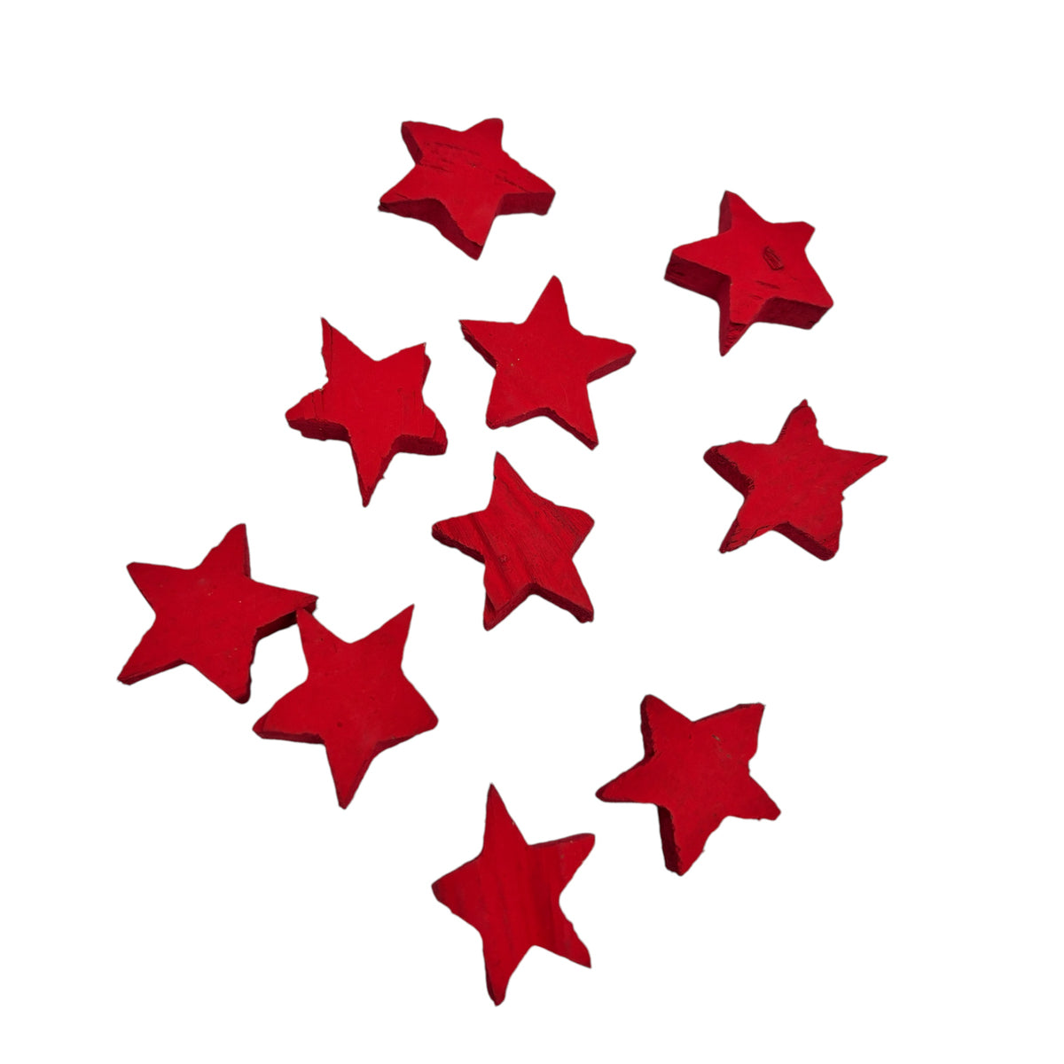 Red wooden stars - set of 10 pcs