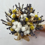 Buchet Rustic - Bumbac, Spice de Grau, Lavanda si Craspedia cu Iuta