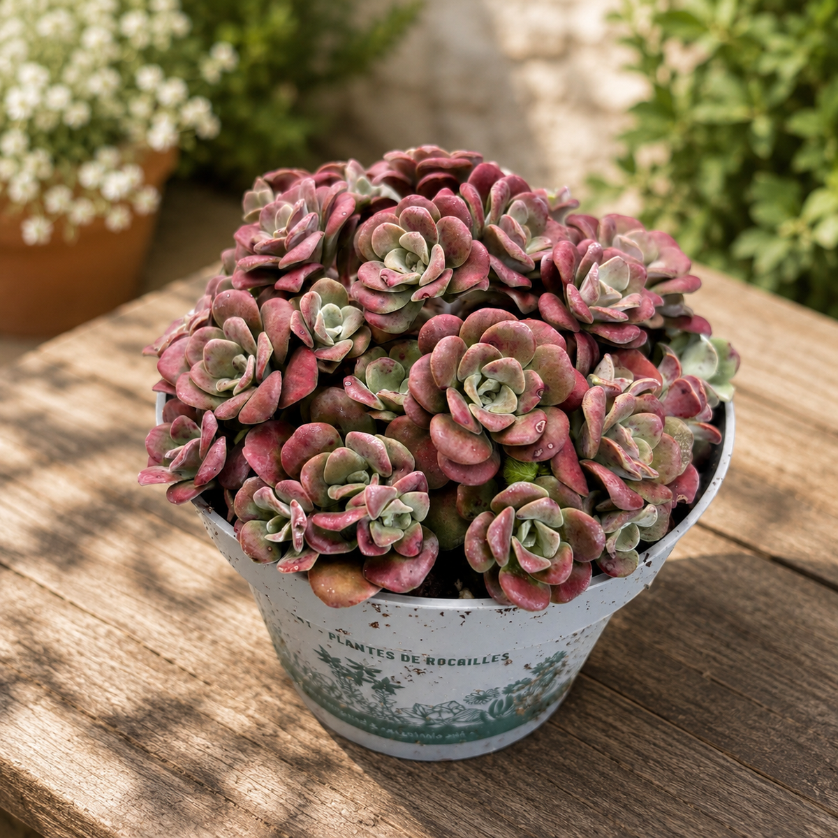 Sedum spathulifolium 'Purpureum' - Succulenta tappezzante con foglie porpora e fiori gialli, perfetta per rocce e bordure soleggiate