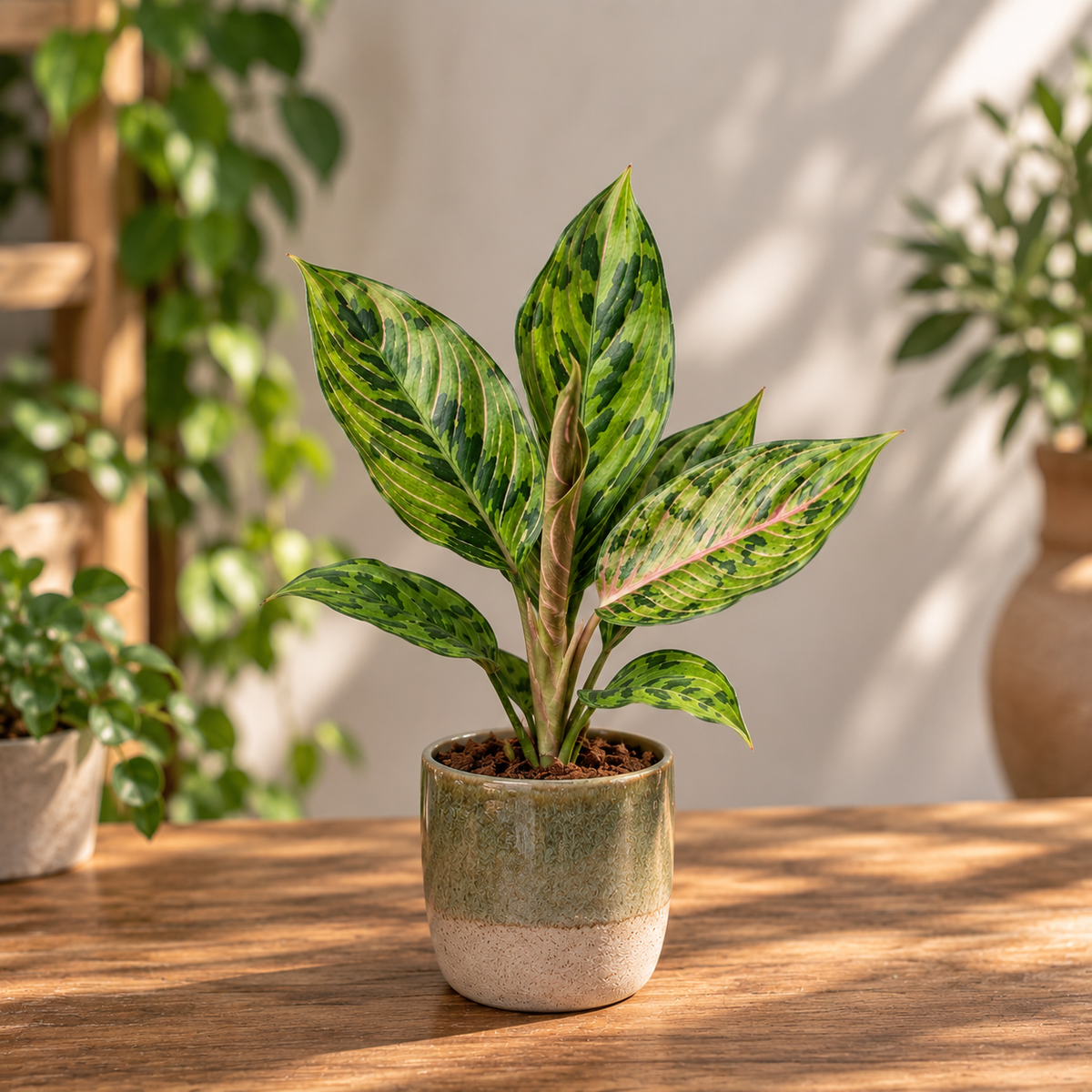Aglaonema 'Spiderman' - aglaonema cu nervuri roz si frunzis tropical spectaculos