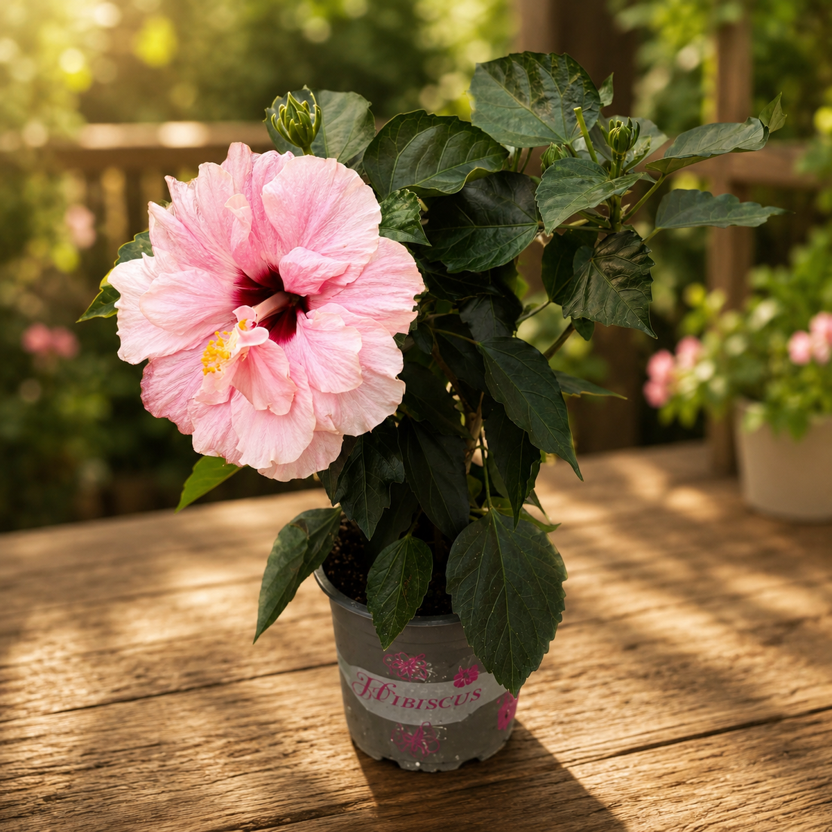 Hibiscus rosa-sinensis - Japanese rose with double cream-pink flower