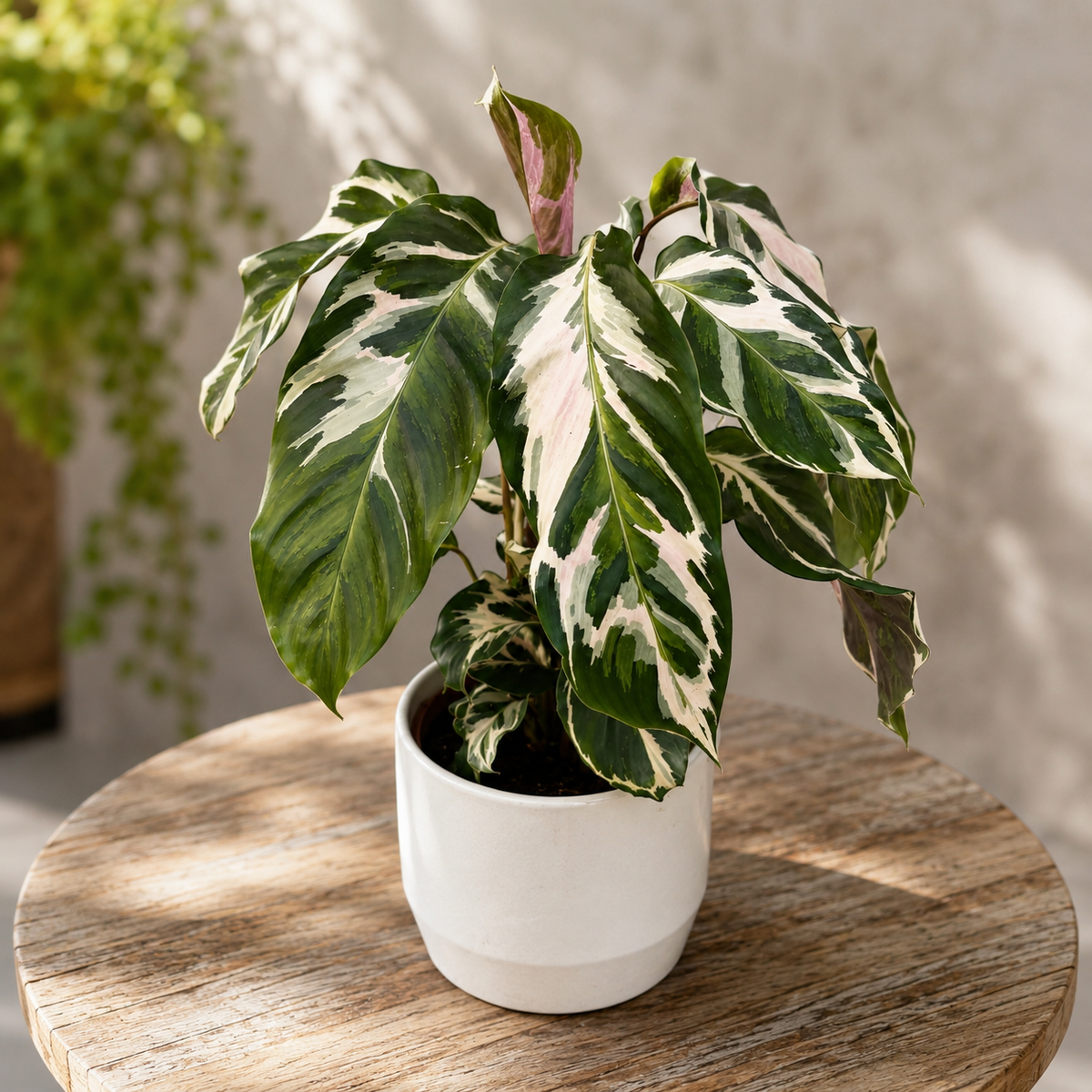 Calathea 'White Fusion' – planta decorativa premium, cu frunzis variegat alb-verde