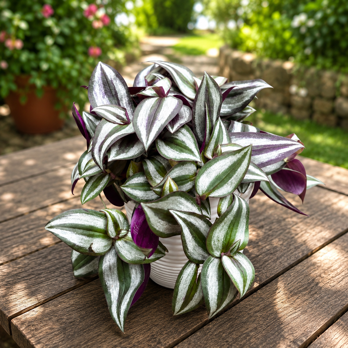 Tradescantia zebrina ‘Violet Hill’ - planta curgatoare cu frunze argintii si violet intens
