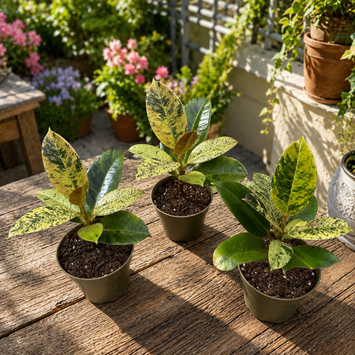Ficus elastica 'Shivereana' ('Moonshine', 'Variegata') D9 - unique radiance and spectacular variegation