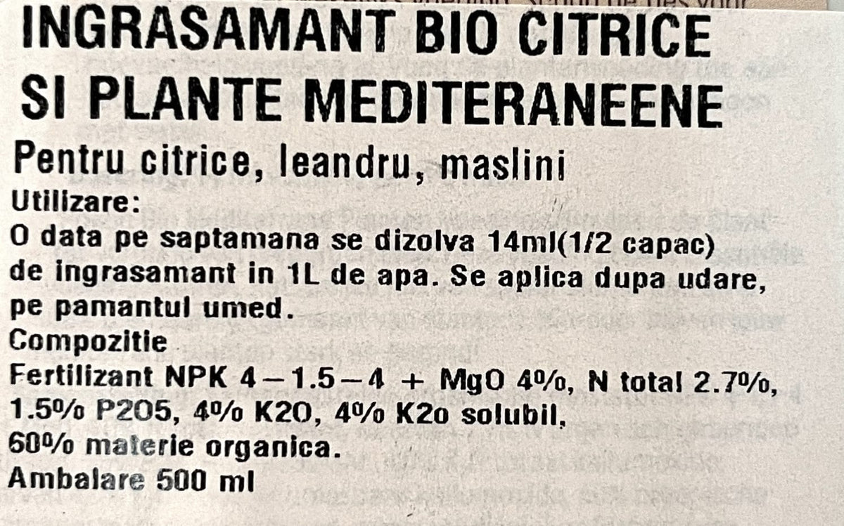 Ingrasamant citrice BIO 500ml (Citrice, Leandru, Maslini)