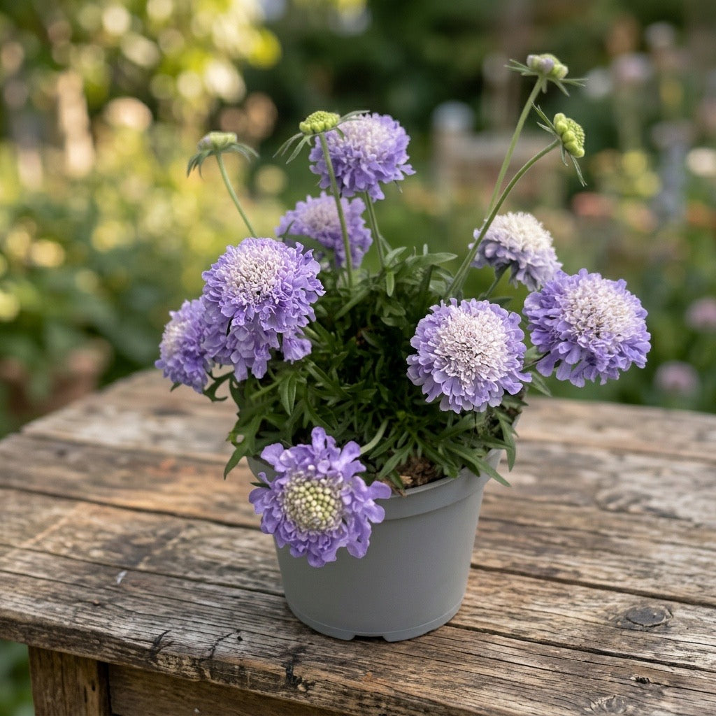 Scabiosa japonica ‘Ritz Blue’ - garden perennial with distinctive flowers