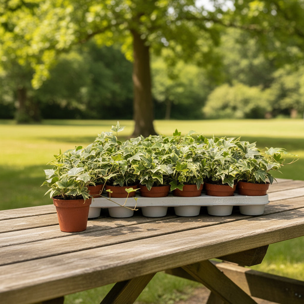 Variegated ivy - Hedera helix ‘Yellow Ripple’, climbing/trailing plant